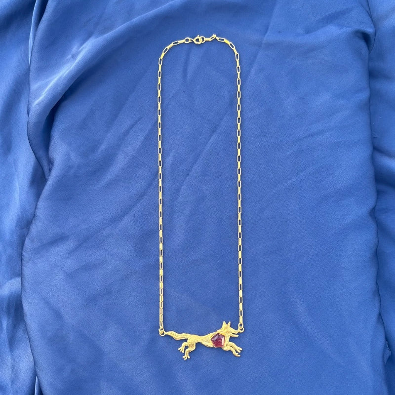 Wild Wolf Talisman Necklace // Pink Tourmaline + Box Chain