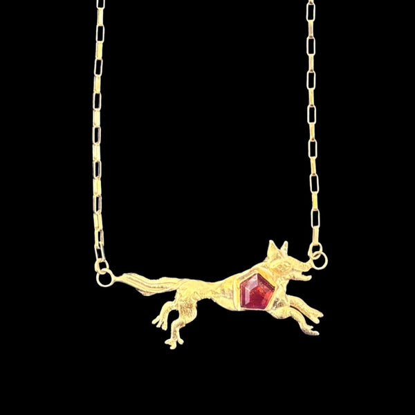 Wild Wolf Talisman Necklace // Orange Garnet + Box Chain