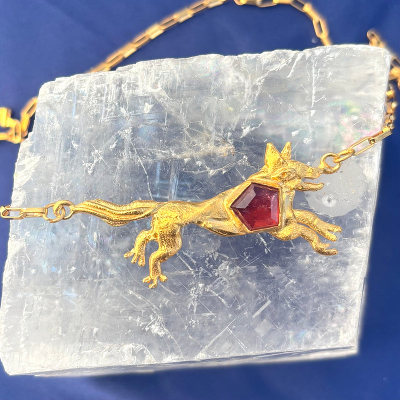 Wild Wolf Talisman Necklace // Pink Tourmaline + Box Chain