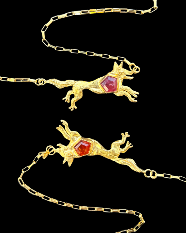 Wild Wolf Talisman Necklace // Pink Tourmaline + Box Chain