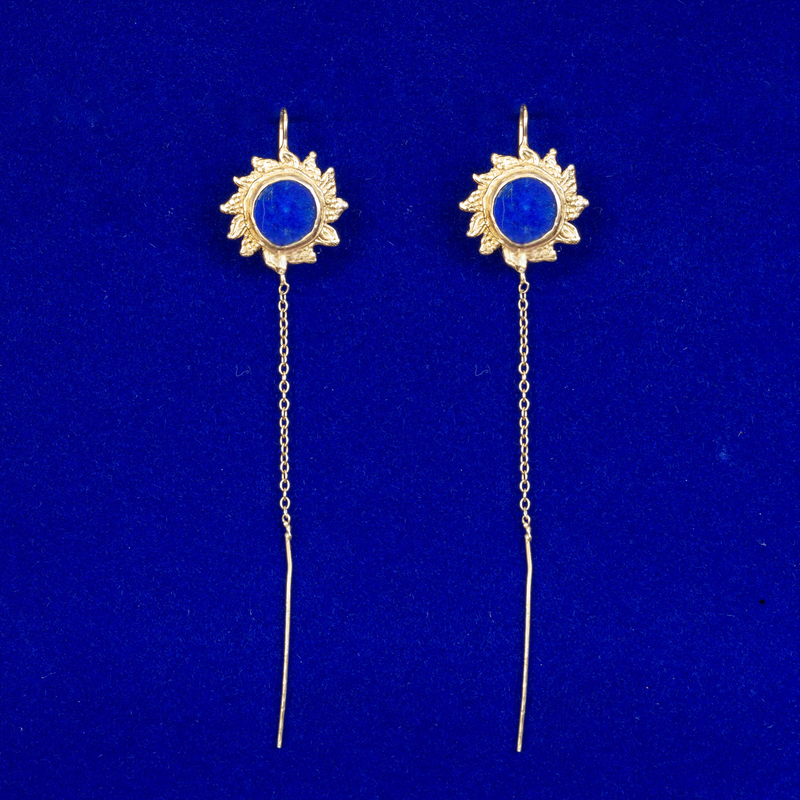 Dangling Lapis Lazuli Sun Earrings