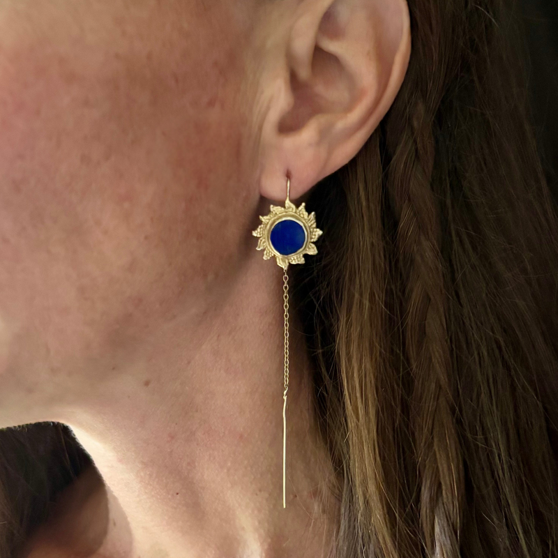 Dangling Lapis Lazuli Sun Earrings
