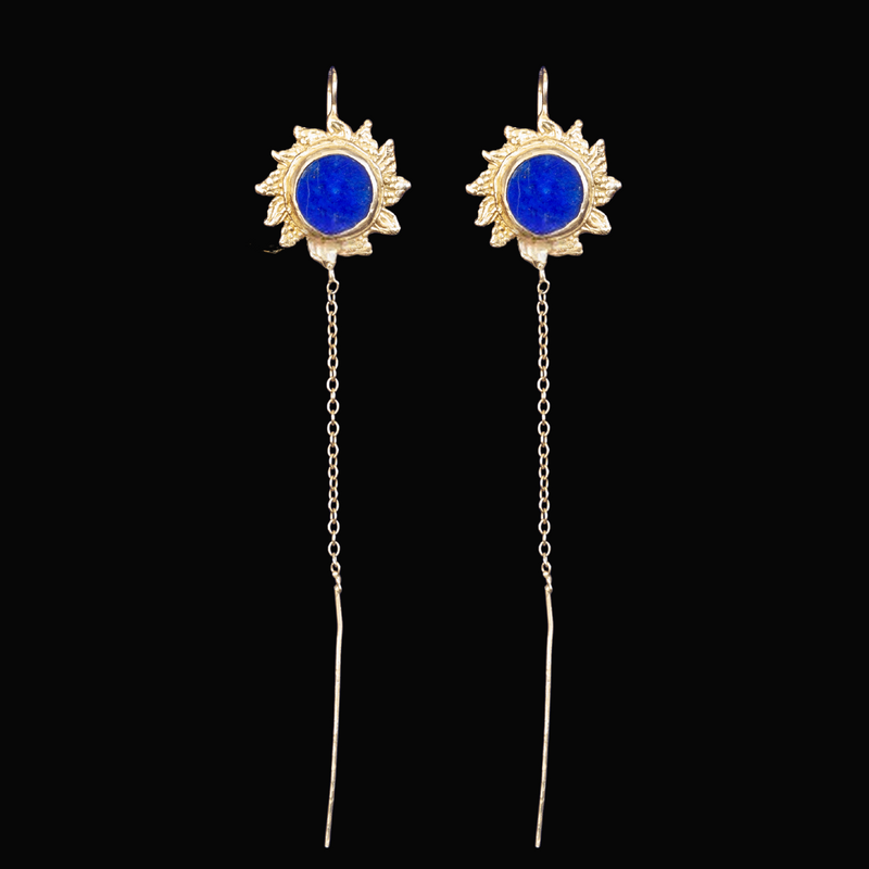 Dangling Lapis Lazuli Sun Earrings