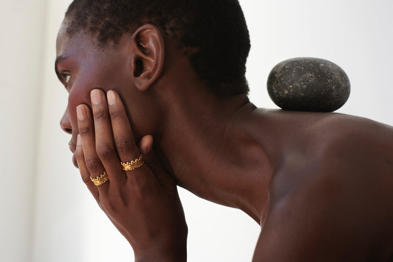 Gold textural talisman jewellery. Loren Lewis cole Jewellery. Bohemian ring, STACKING RING,  alternative bridal band, bohemian gold ring. Meaningful jewellery for powerful women. 